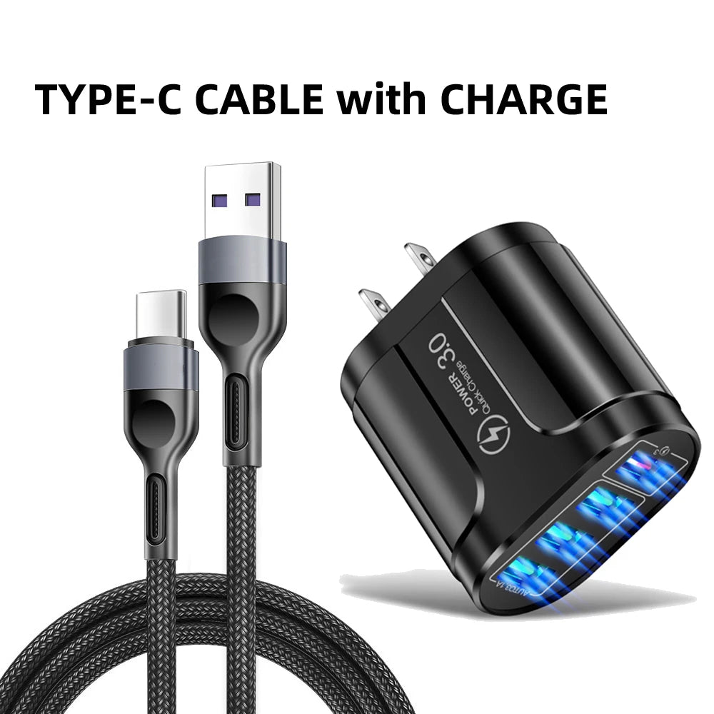 4 USB 45W USB Charger Fast Charge QC 3.0 Wall Charging For iPhone 12 11 Samsung Xiaomi Mobile 4 Ports EU US Plug Adapter Travel