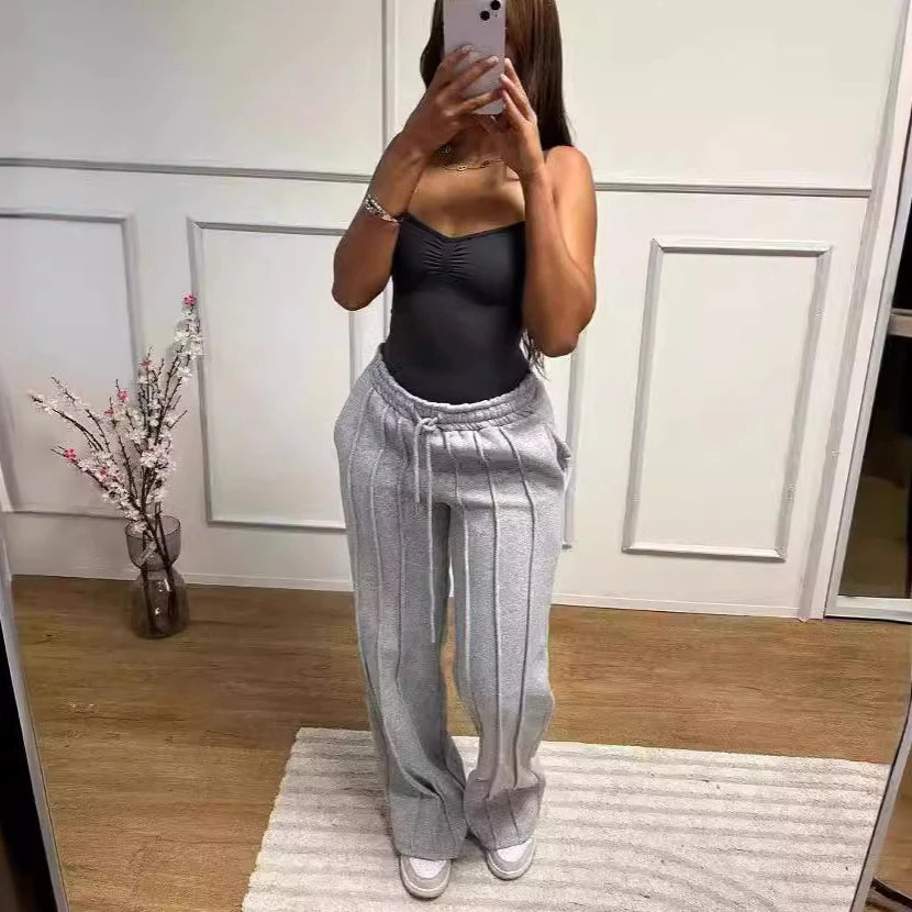 Women Pants Lace Up Ankle Length Loose Pants High Waist Zipper Capris Tracksuit Elegant Party Y2k Mom Pockets Streetwear Casual