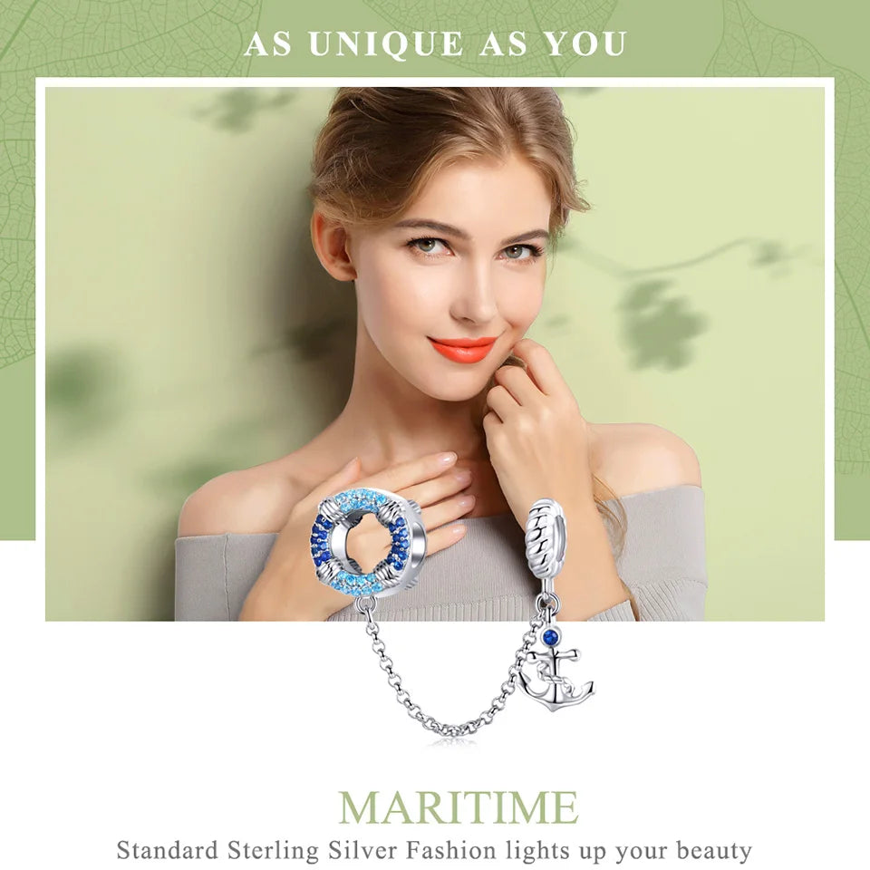 BISAER 925 Sterling Silver Summer Vacation Charm Bead Lipstick Sunglasses High Heels Airplane Pendant Fit Women DIY Bracelet