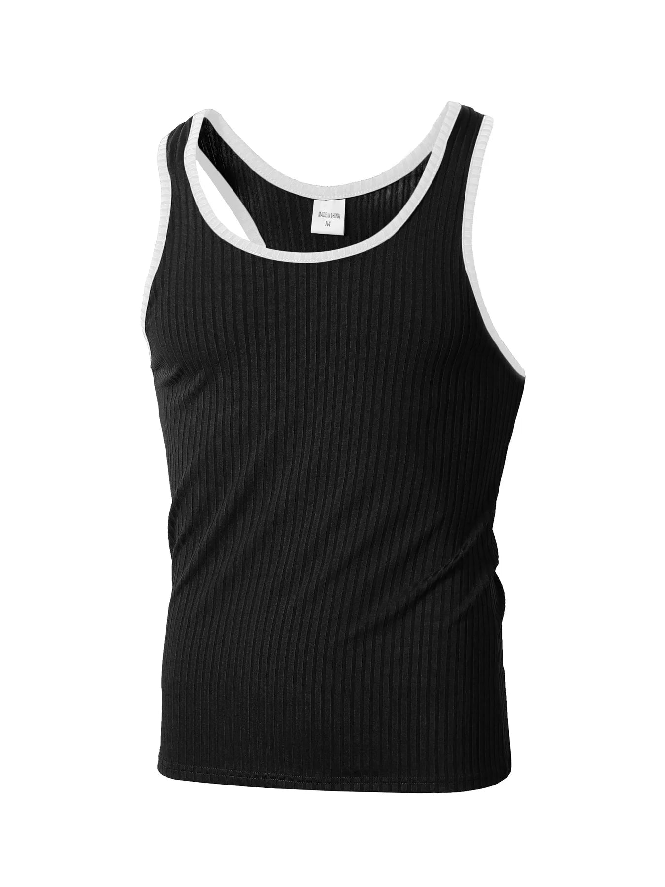 Summer Knitted Vertical Stripe Fitness Slim Vest for Men, Color-blocked Tank Top