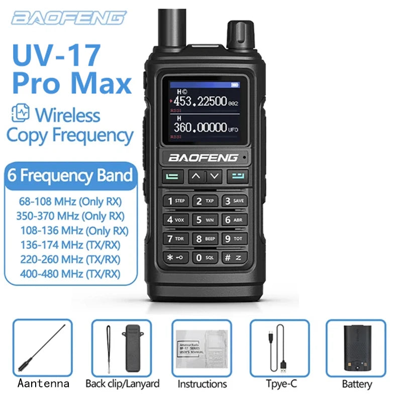 Baofeng UV17 Air Band Walkie Talkie 999 CH Draadloze kopieerfrequentie NOAA Zes bands Amateur Ham Tweerichtingsradio voor