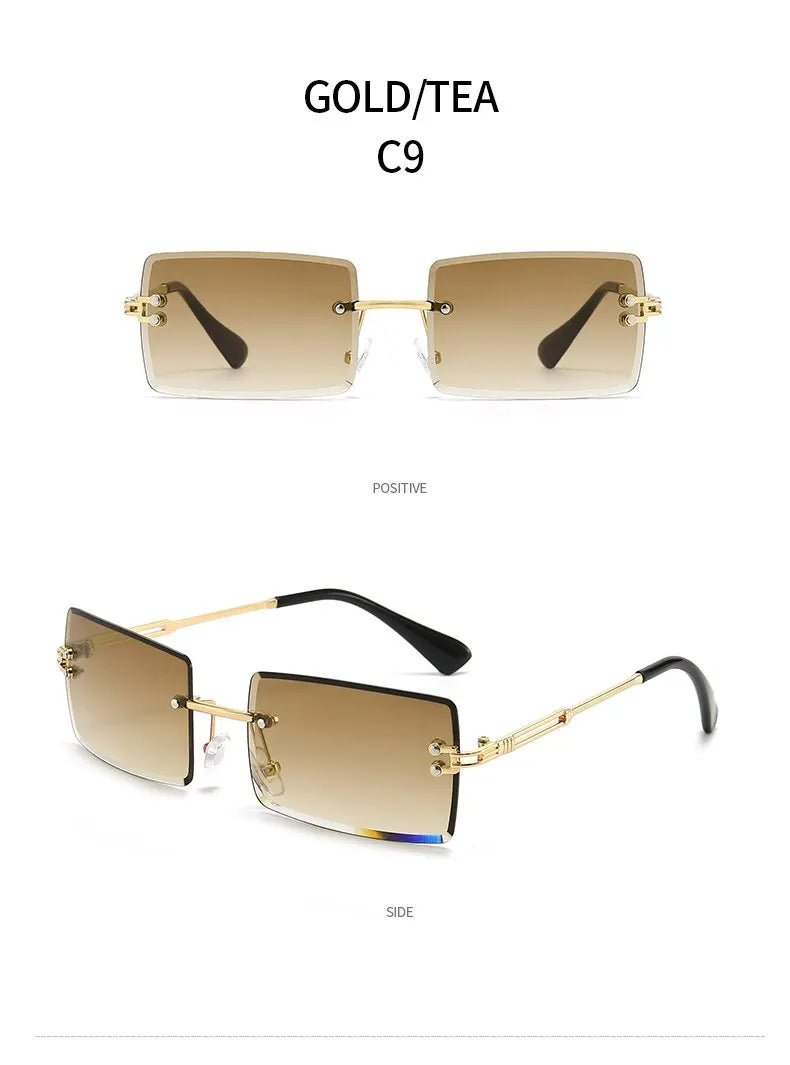 Vintage Fashion 2021 New Sunglasses Rimless Frameless Rectangle Shades Gradient UV400 Summer Traveling Sun Glasses for Women