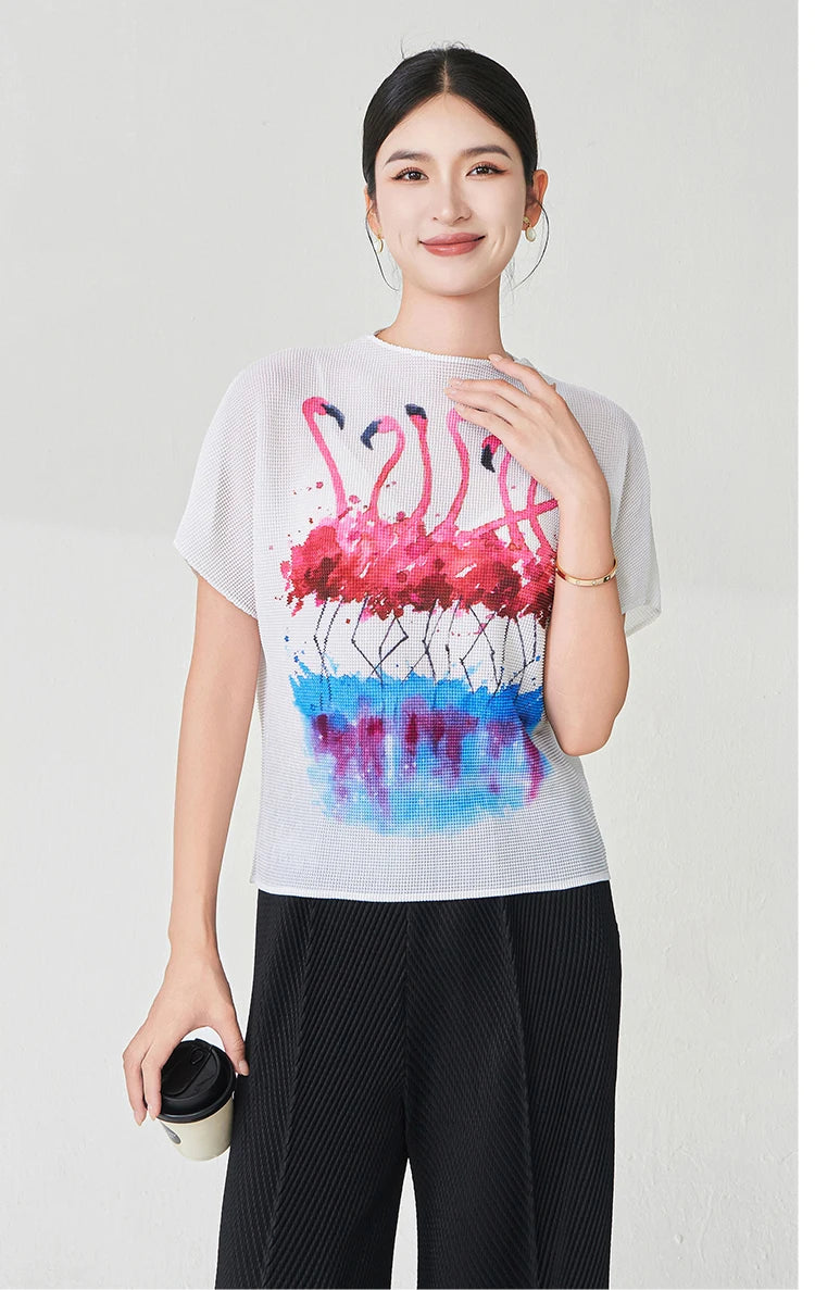 Summer Ladies Elegant T-shirt High Quality Loose Casual Tops Miyake Pleated Tops Factory Direct Sales