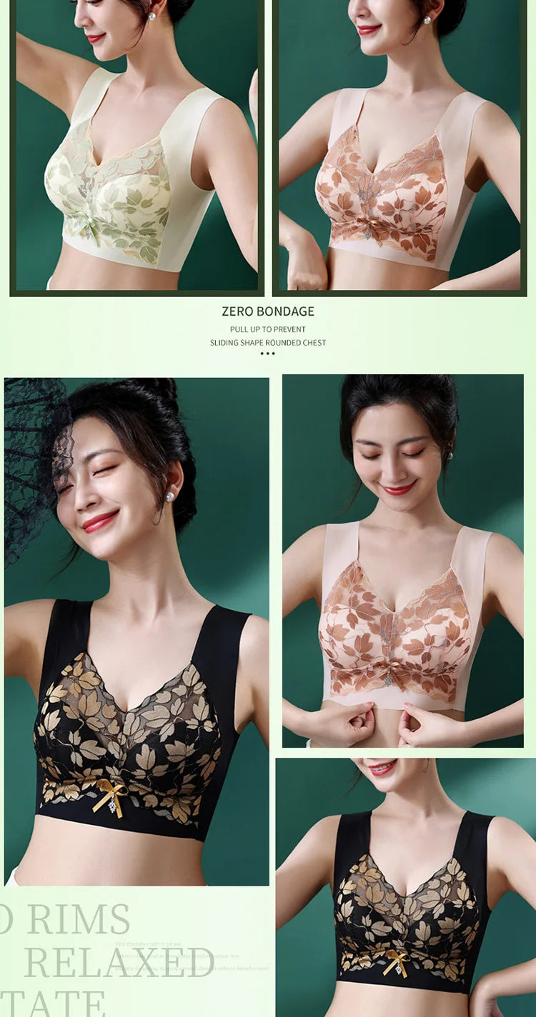 Ladies sexy lace gathered oversized bra comfortable without steel ring luxurious with beautiful back no trace breathable bra