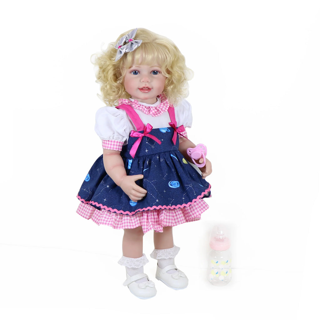 Galaxia Girl” – 22” Realistic Reborn Toddler Doll with Blonde Curly Hair, Light Skin Tone, Hand-Painted Face