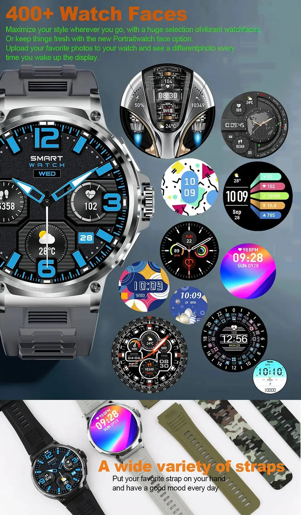 New 710mAh Bluetooth Call Smart Watch Men Sports Fitness Watches  1.85"HD Heart Monitor Waterproof Smartwatch For Android IOS