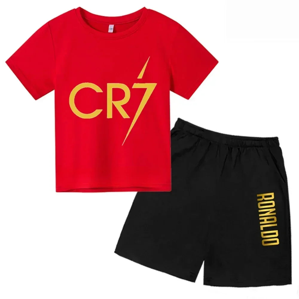 Summer CR7 Star Print Kids T-shirt Top and Shorts 2pcs Set Boys/Girls 3-13Y Children Clothes Sunshine Casual Fashion Sportsuit