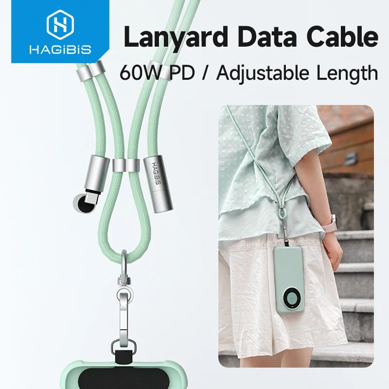 Hagibis Universal Phone Lanyard USB C Cable 2 in 1 Phone Strap C to C/C to L Charging Cord for iPhone 16/17 Pro Max Most Phones