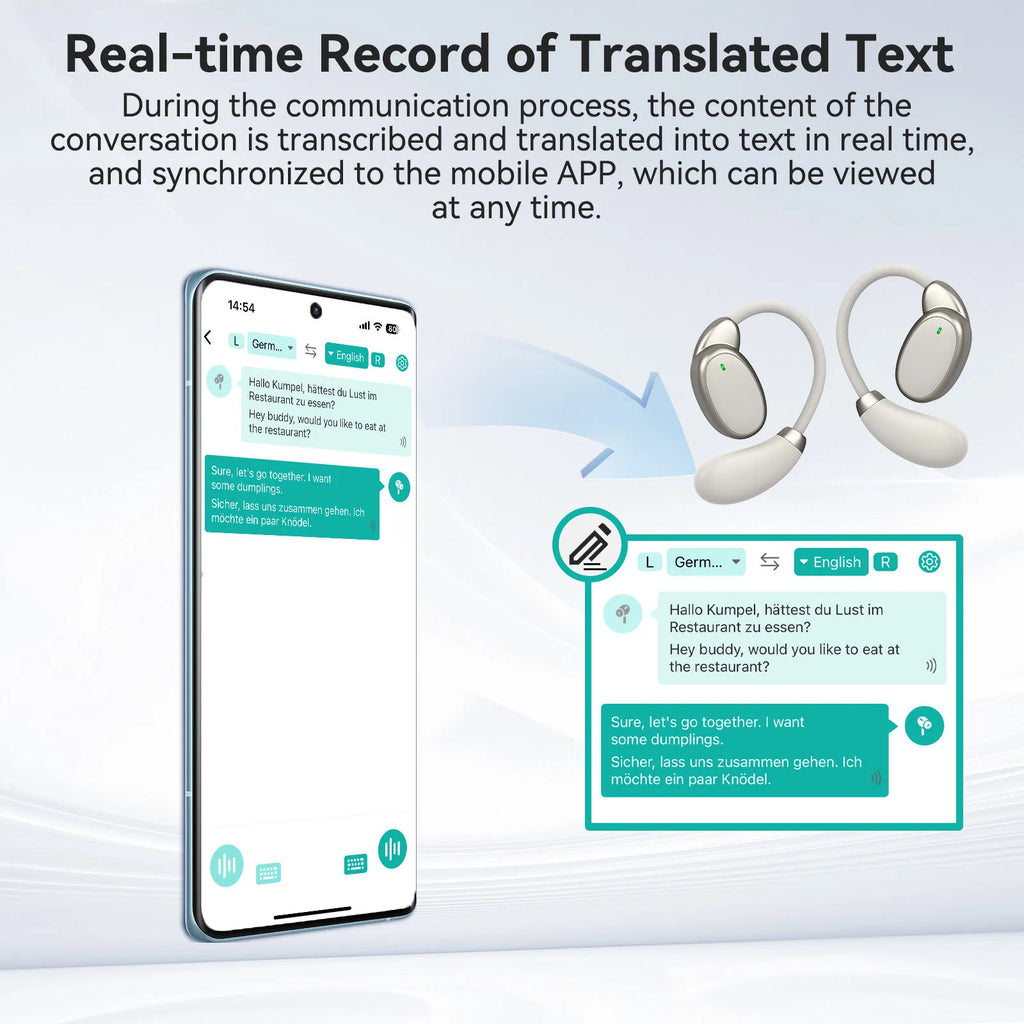 Language Translator Earbuds 150 Languages Two-way Real-time Translation Instant Voice Translator for Travel Learning Business