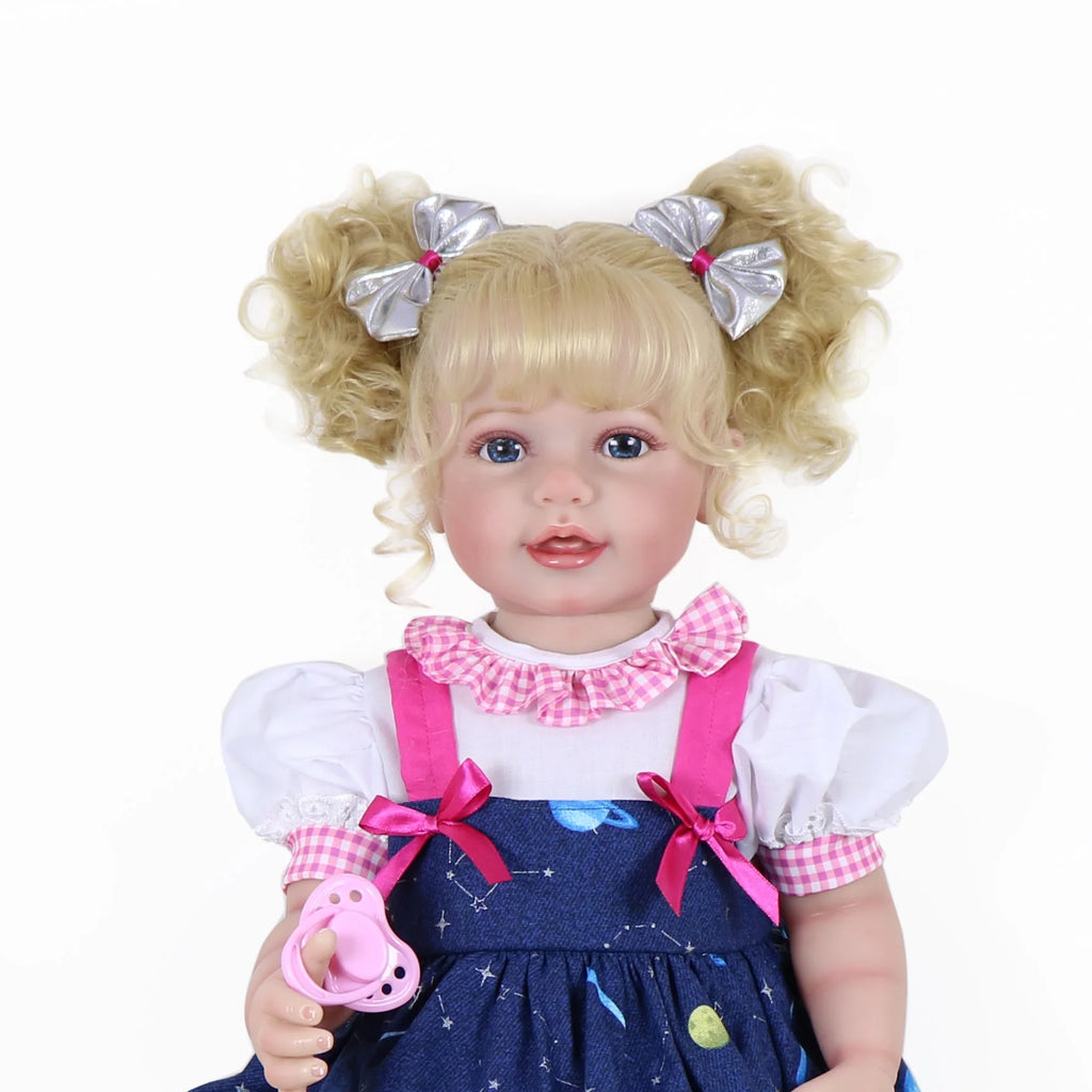 Galaxia Girl” – 22” Realistic Reborn Toddler Doll with Blonde Curly Hair, Light Skin Tone, Hand-Painted Face
