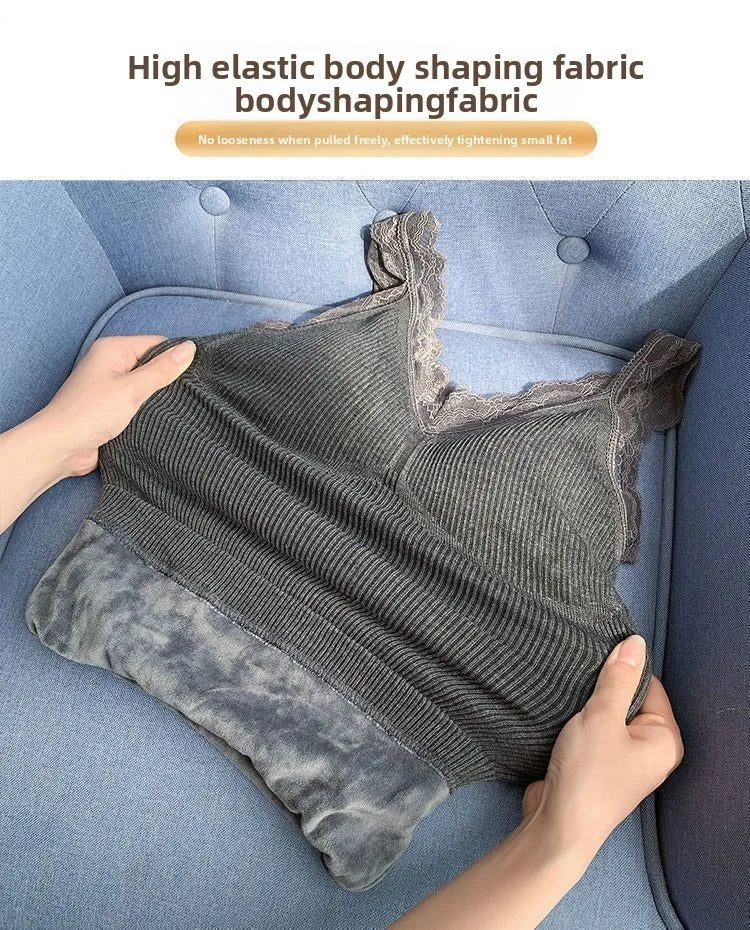 Thermal Underwear Inner Vest For Women Warm Winter Sexy Lace Sleeveless Tank Tops Padded Bra Thermo Thick Slimming Undershirt