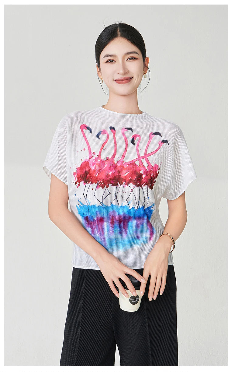 Summer Ladies Elegant T-shirt High Quality Loose Casual Tops Miyake Pleated Tops Factory Direct Sales