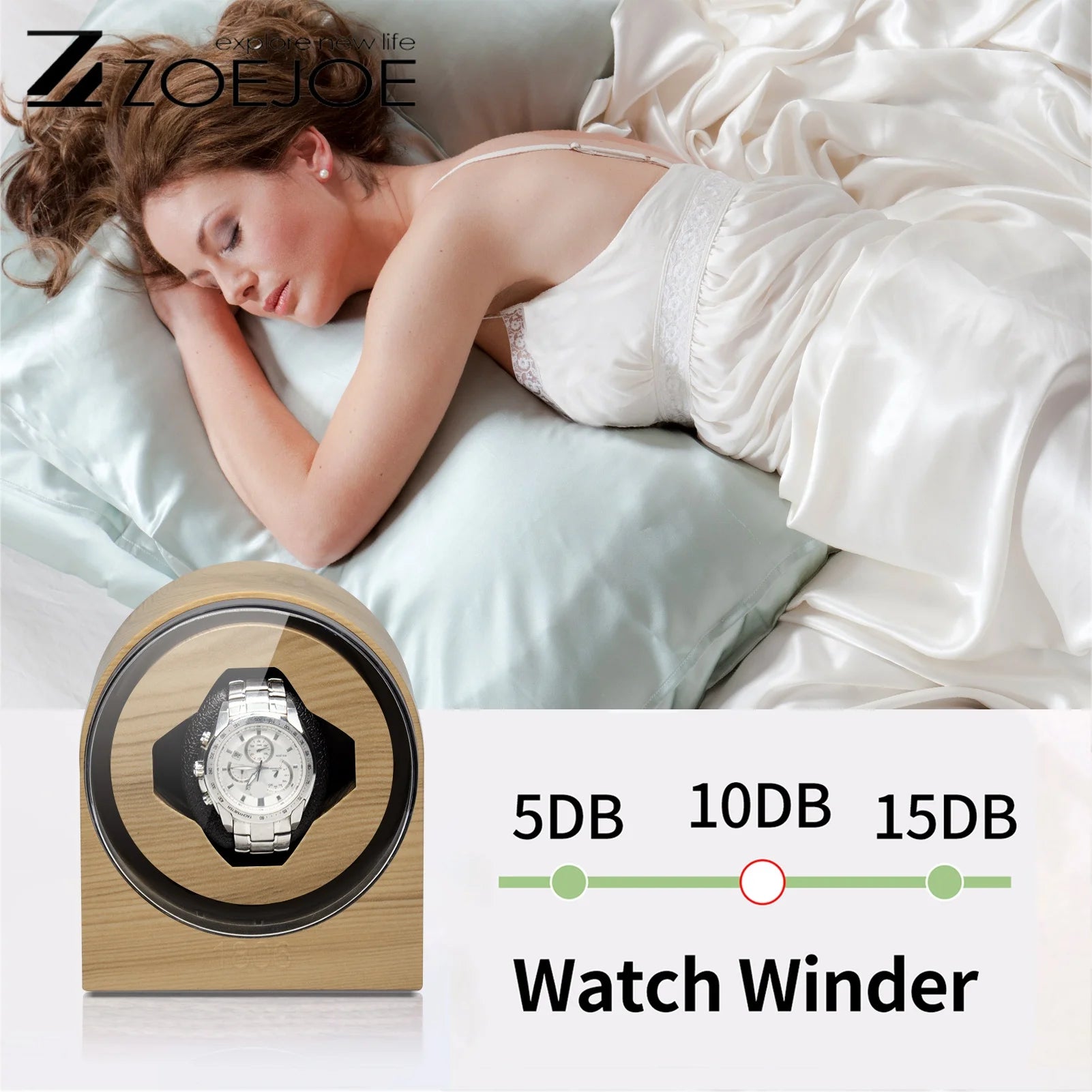 ZOEJOE Automatic Watch Winder Wood Grain Color Usb Cable Supply Low Noise Flexible Pillow For Universal Watch Gifts For Friends