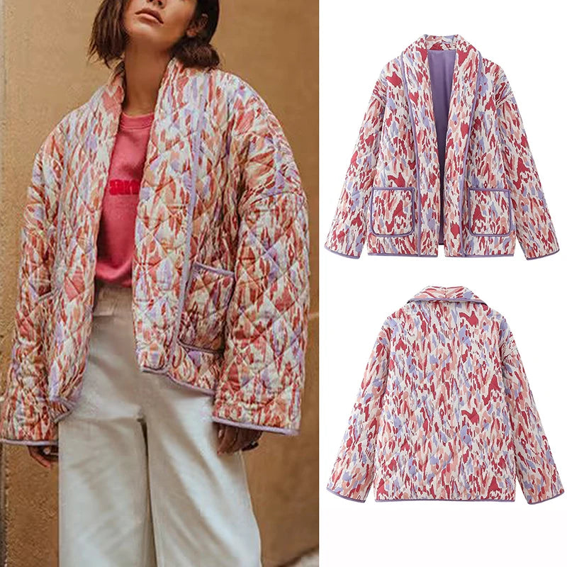 New Printed Pocket Wide Sleeved Ladies Outwear Loose Fashion Women's Double Sided Jacket 2023 Chic Casual Party Street Wear
