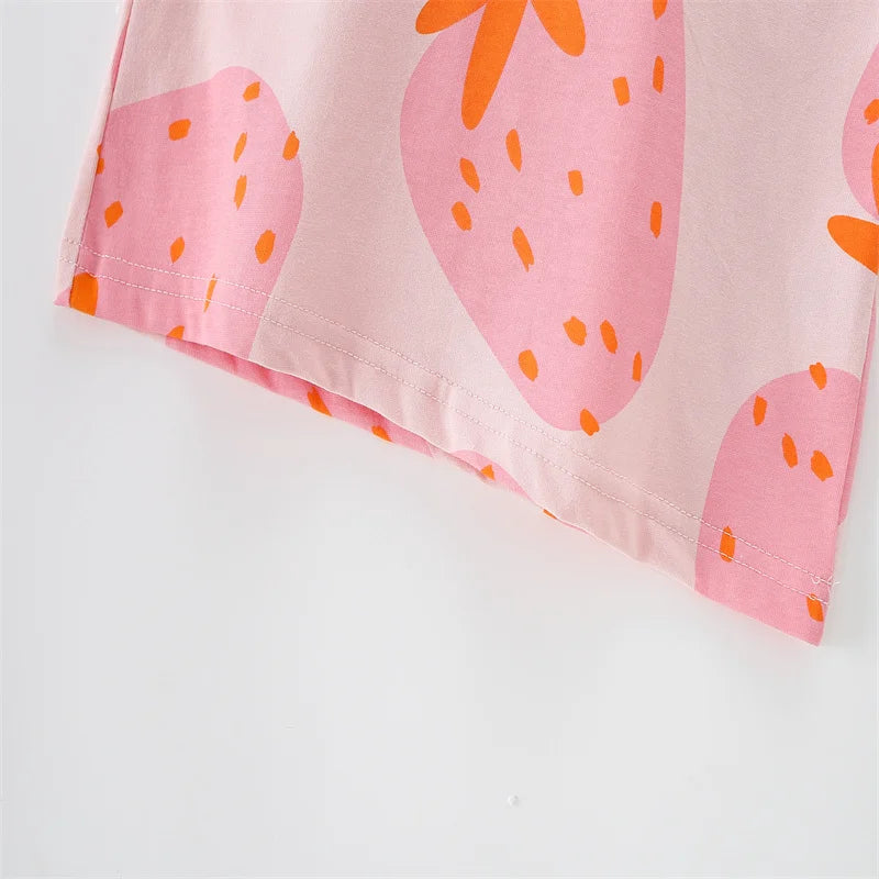 Jumping Meters 100% Cotton 3-8T Strawberry Girl 2 PCS Sets Baby Outfits Summer Tops + Shorts Children's Clothing Toddler Outfits