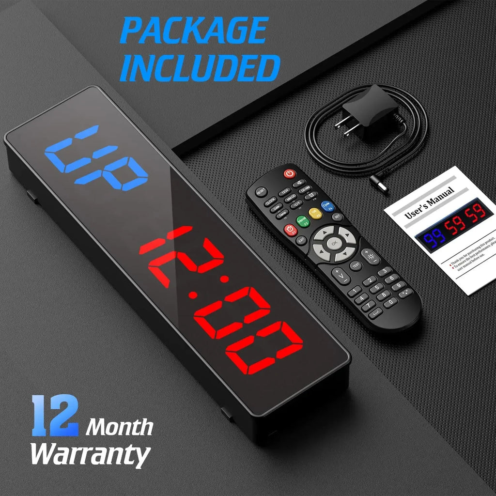 Gym Timer Interval Workout Clock 2" LED Digit with Remote 12.6"x 3.5" Count Fitness Timer Clock Upgraded Workout Timer for Gym