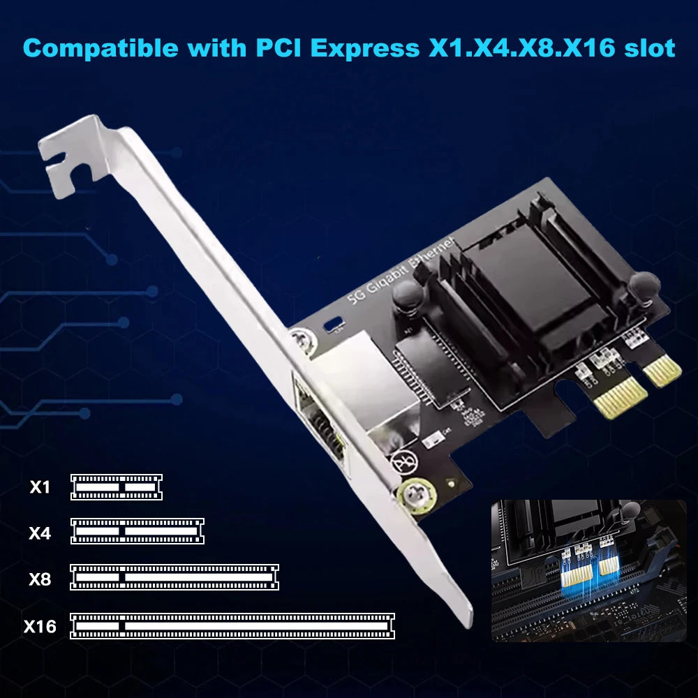 5Gbps Pcie to RJ45 Network Card Realtek 8126 100Mbps/1G/2.5G/5G RJ45 Interface Gigabit Ethernet PCI Express X1 X4 X8 X16 Adapter