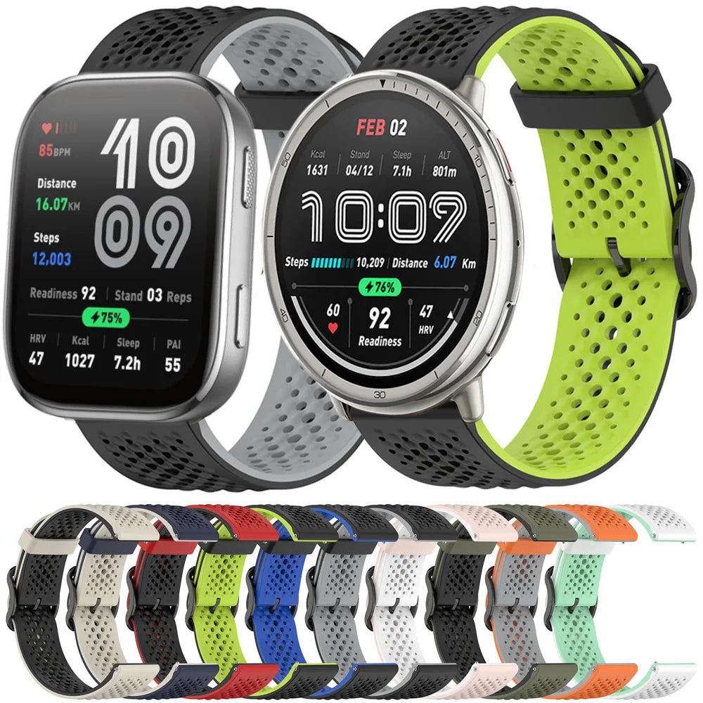 20mm 22mm Silicone Strap For Amazfit Active 2/GTS 4/3/2 Sports Breathable Bracelet Wristband Amazfit Bip 6/5 GTR 4/3 Accessories