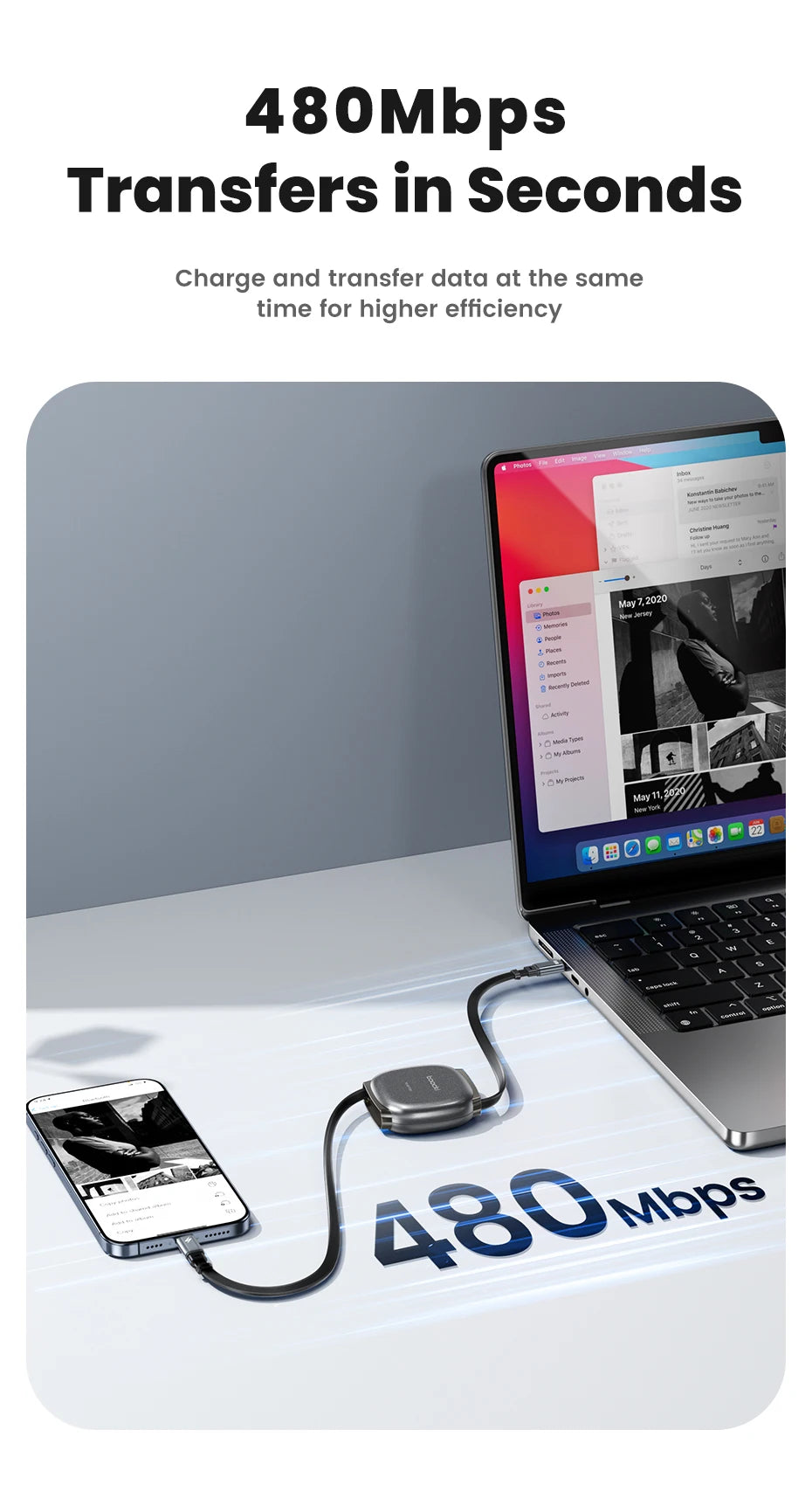 Toocki PD100W USB-C Cable Magnetic Slot Design 7 Adjustable Length 1M Retractable USB C to Type C Cable for iPhone 16 15 AirPods