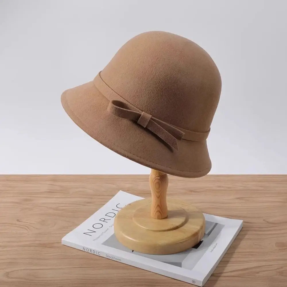 Retro Hepburnesque Felt Formal Hat Panama Cap Wealthy Heiress Style Bowknot Bucket Hat British Style Travel
