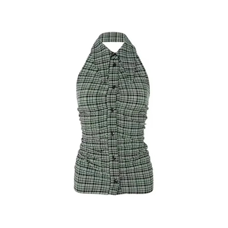 MEXZT Y2K Plaid Tanks Tops Women Vintage Sexy Halter Camis Summer Gyaru Harajuku Aesthetic Sleeveless Casual Design Clothes New