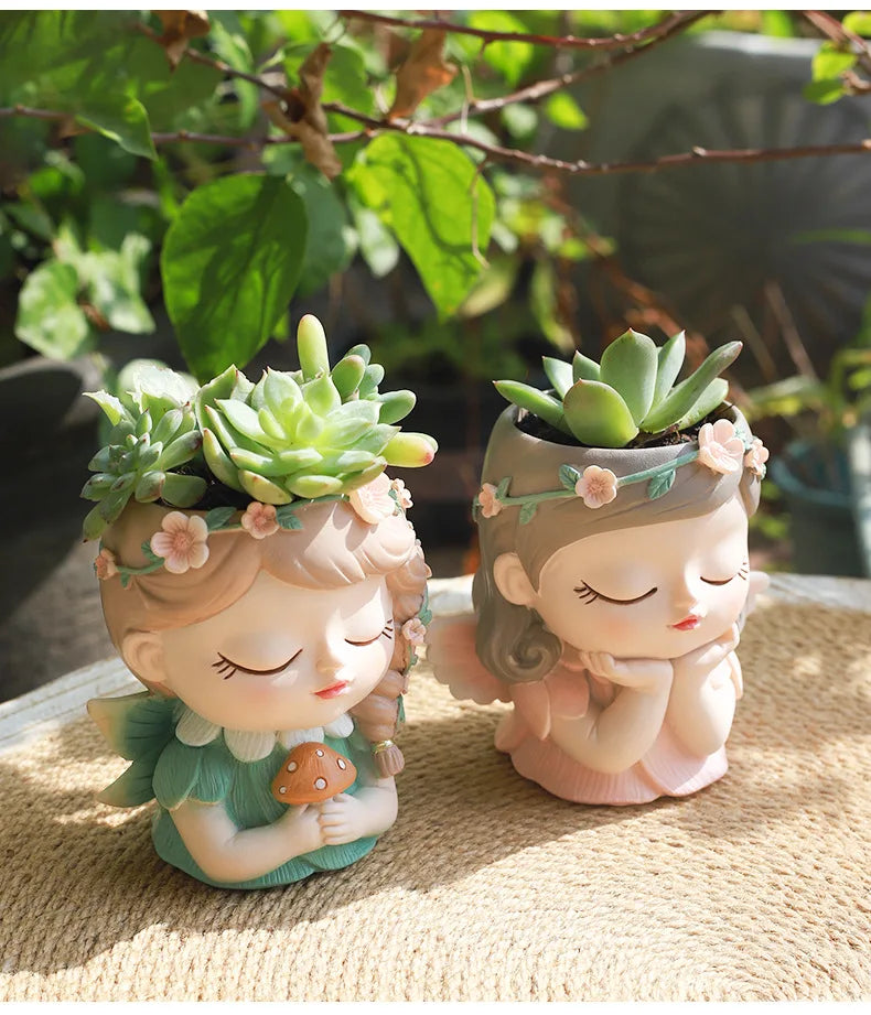 Cute Girl Flower Pot for Succulents, Decorative Planters Girls Portrait Garden Pots for Home Decor Desktop Ornament