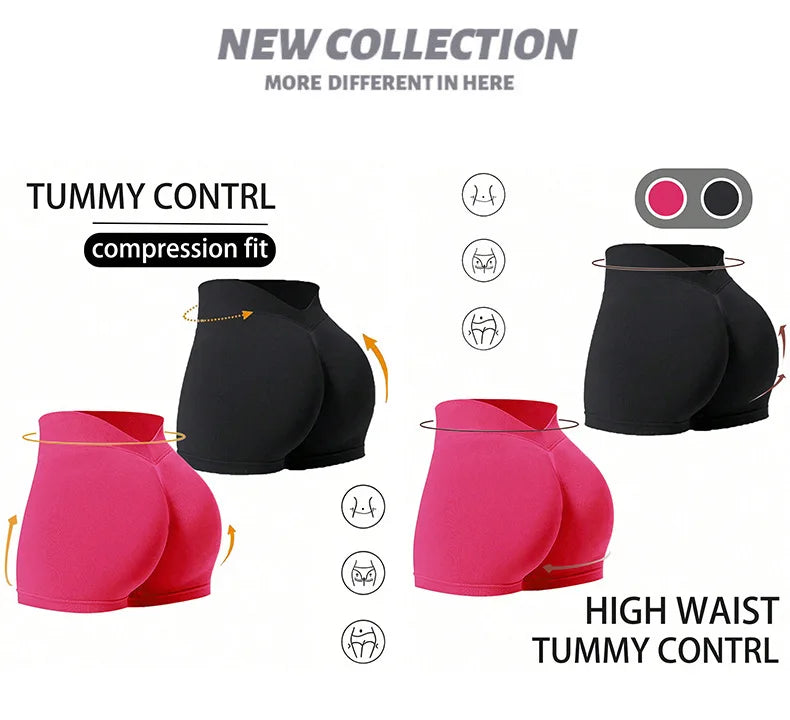 Women Summer V- Waisted Yoga Shorts Fashionable and Sexy Running Fitness Pants Gym High Elastic Hip Liftting Sports Shorts