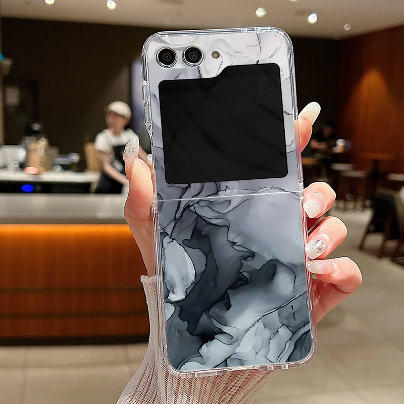 For Samsung Galaxy Z Flip 7 6 5 4 3 Case Watercolor Marble Pattern Hard Clear Folding Cover For Samsung Z Flip6 Flip5 Flip7