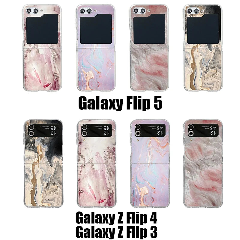 For Samsung Galaxy Z Flip 7 6 5 4 3 Case Watercolor Marble Pattern Hard Clear Folding Cover For Samsung Z Flip6 Flip5 Flip7
