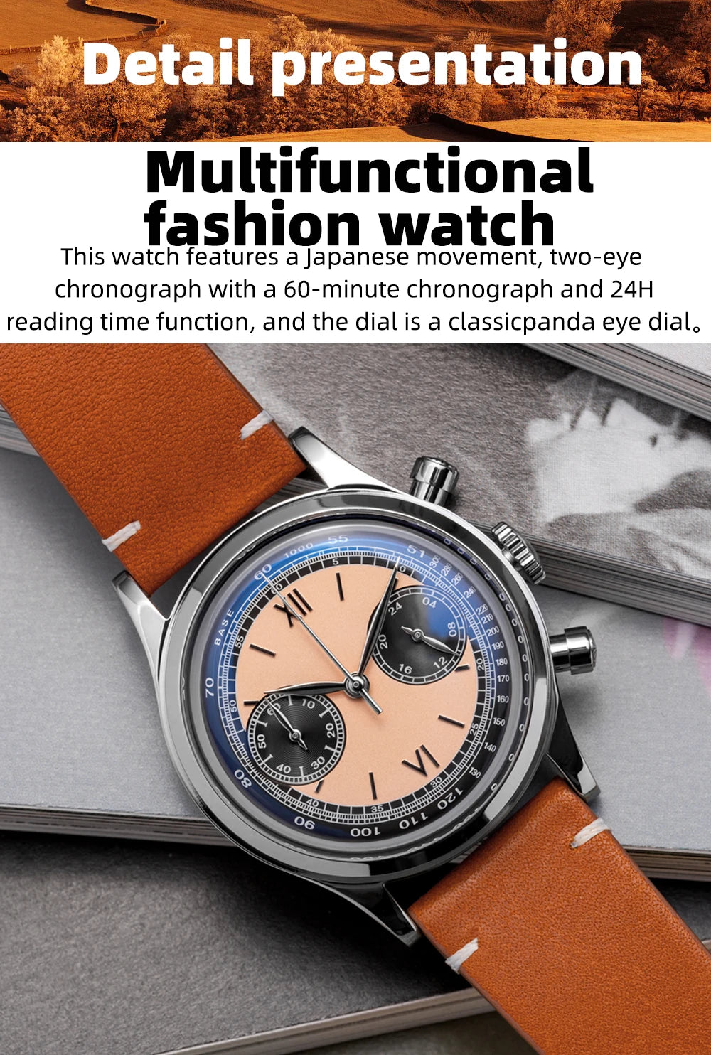 ADDIESDIVE Men watches Quartz Wristwatch Sport waterproof 100m Chronograph AR Coating VK64 Movement Retro Leather Watch New