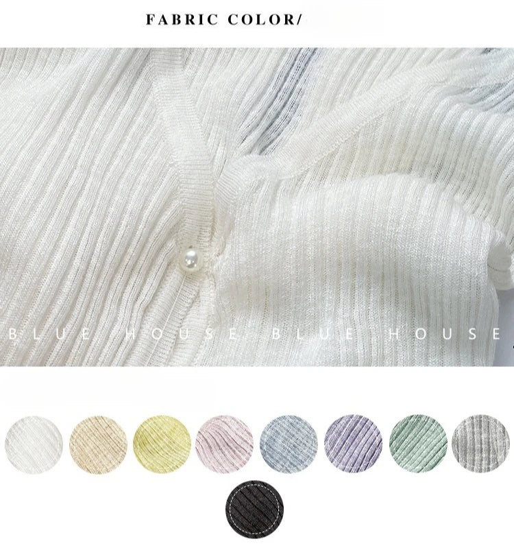 Women 2026 Spring Summer Short Pearl Button Thin Casual Coat Gentle Ruffle Trim Long Sleeve Ice Silk Sunscreen Knitted Cardigan