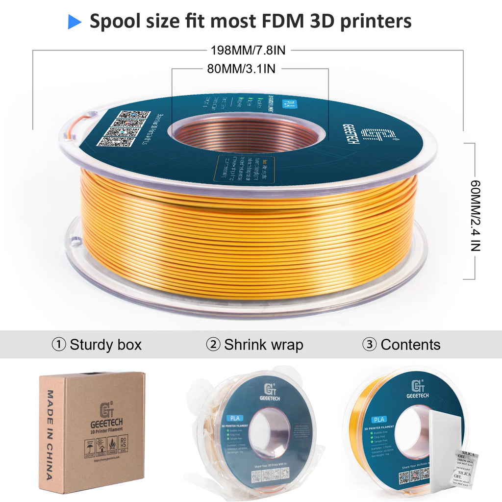 Geeetech Tri Color Silk PLA Filament , 3D Filament 1,75 mm 1KG Spool Wire  (+/-0.03mm) Vacuum packaging, special color