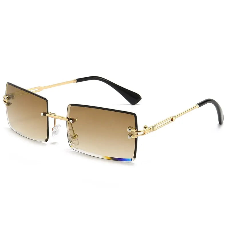 Vintage Fashion 2021 New Sunglasses Rimless Frameless Rectangle Shades Gradient UV400 Summer Traveling Sun Glasses for Women