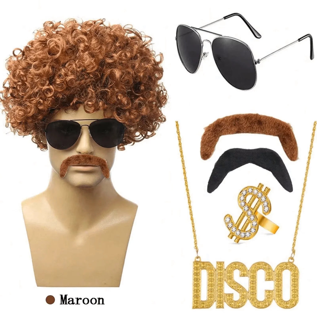 Mullet Wig 80s 90s Outfit Accessories Men,Blond Men's Heat Resistant Synthetic Hair Wigs Wig Sunglasses Necklace Headscarf