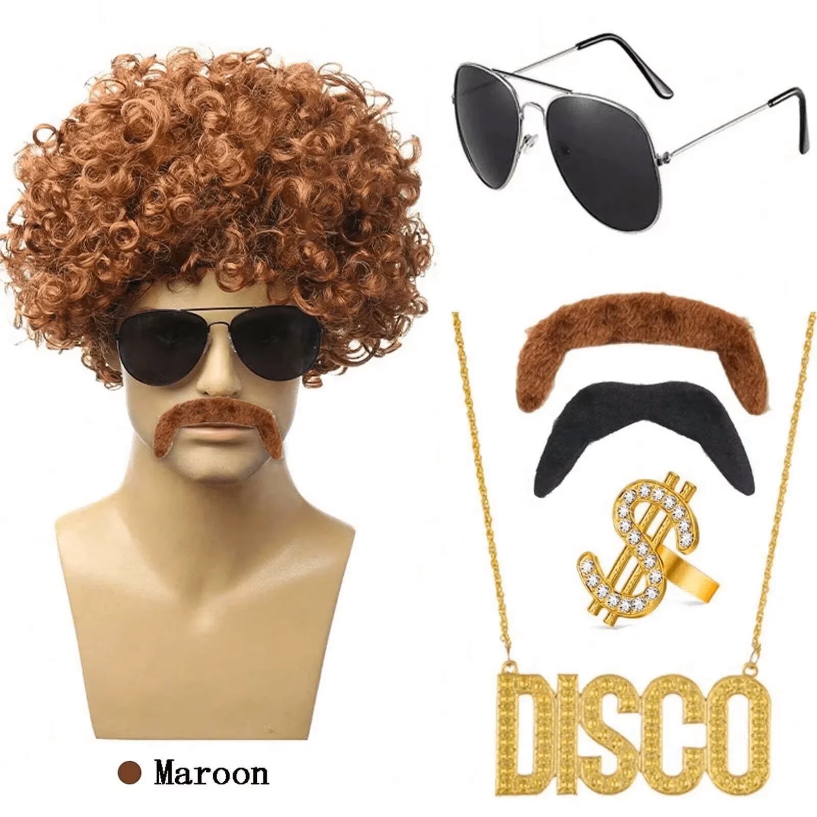 Mullet Wig 80s 90s Outfit Accessories Men,Blond Men's Heat Resistant Synthetic Hair Wigs Wig Sunglasses Necklace Headscarf