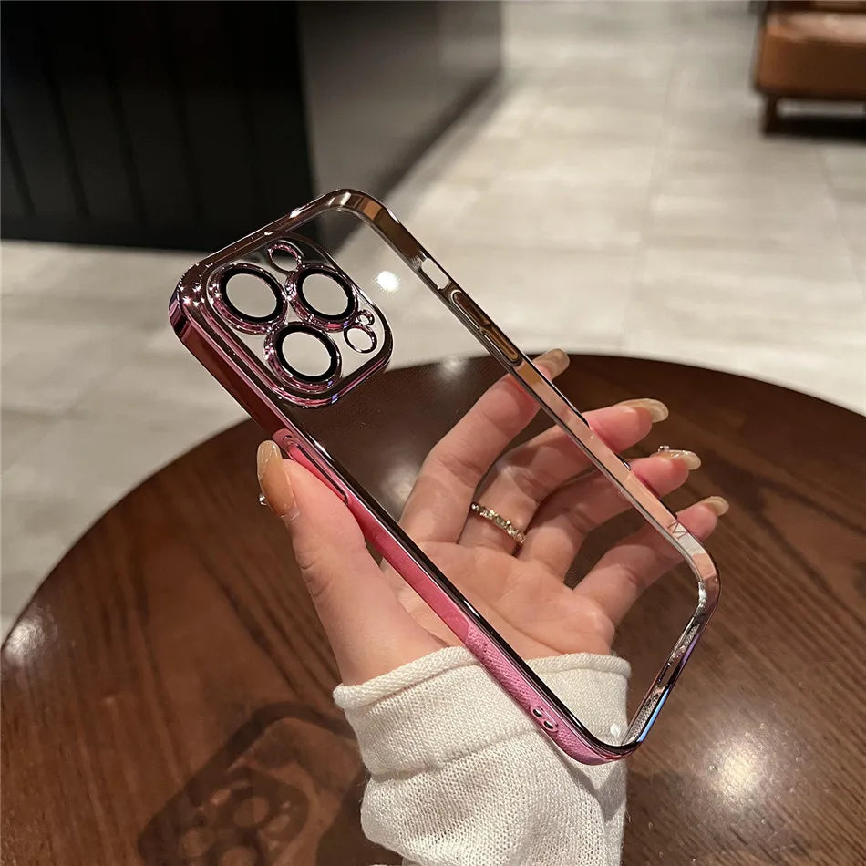 Luxury Plating Clear Silicone Case For iPhone 15 14 13 12 11 Pro X XR XS Max 7 8 Plus SE Mini Shockproof Transparent Soft Cover
