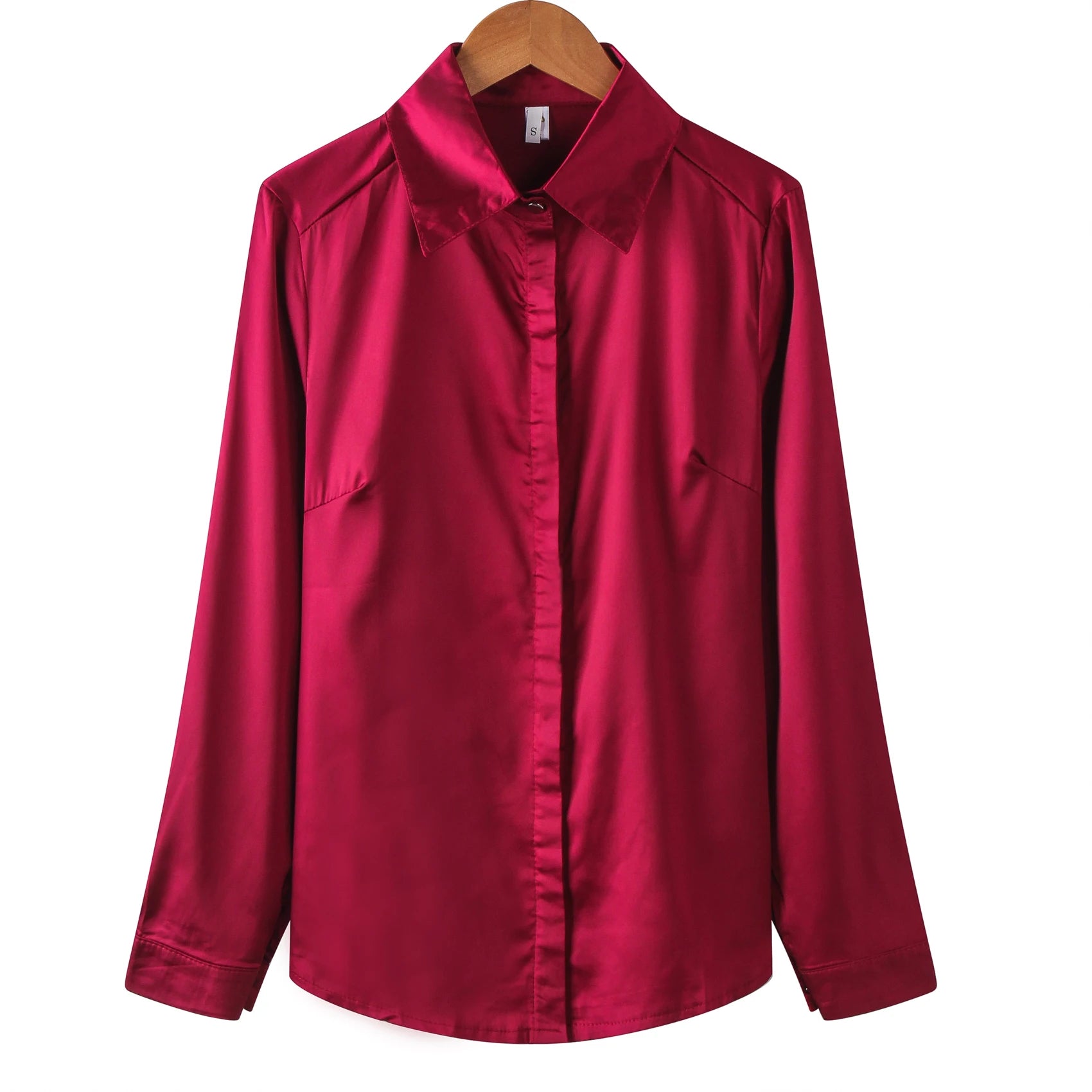 Women silk satin blouse button long sleeve lapel ladies office work elegant female silk blouses shirts