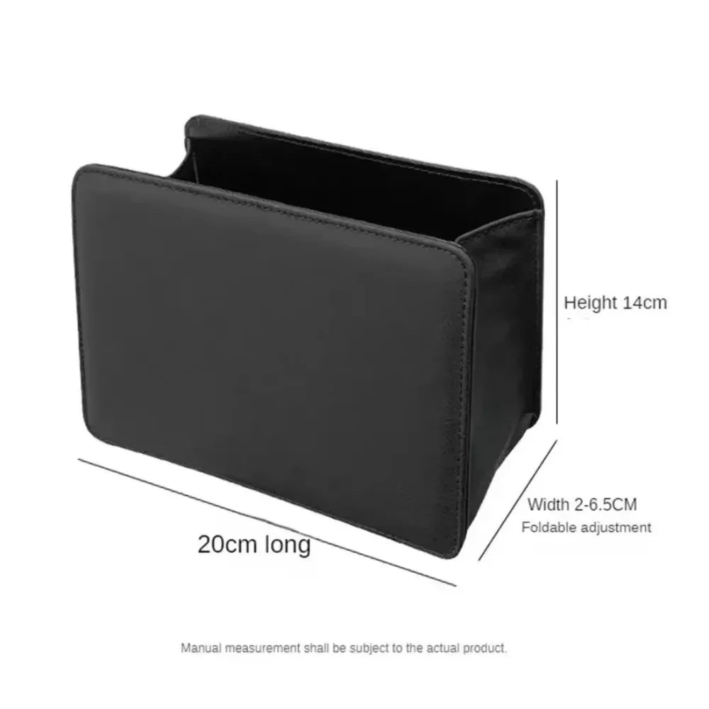 Multifunctional Car Trash Bin PU Leather Solid Color Seatback Hanging Storage Box Foldable Structure Car Door Storage Box