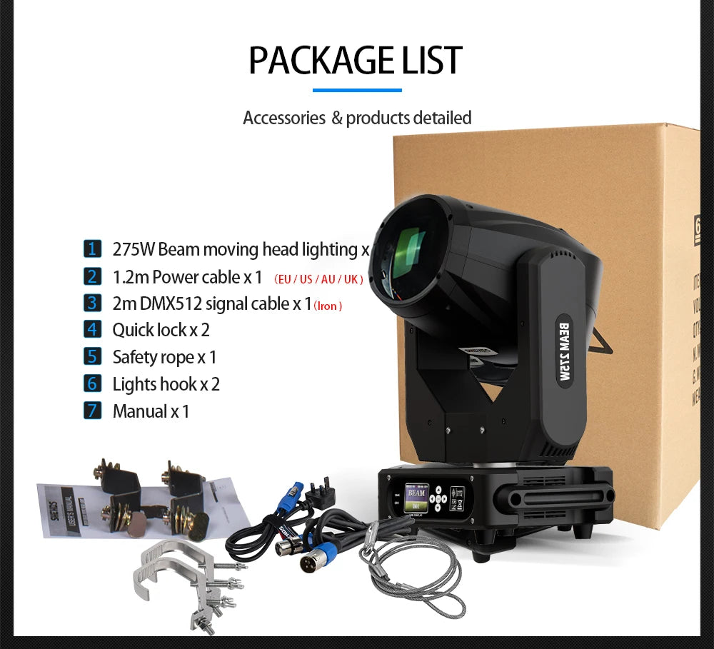 SHEHDS Bulb Beam 275W Moving Head Light Double Prism DMX512 For Night Club Wedding Theater