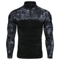 Men's Military Camouflage Outdoor Stretch Fitness Long Sleeve T-shirt with Zipper Pocket Men's Clothing