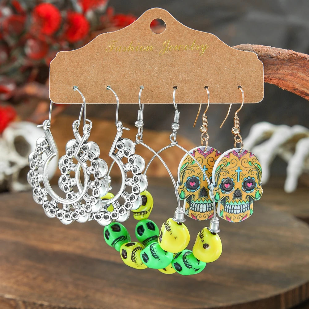 Halloween Dangle Earrings Set Creepy skull Face Mask Cobweb Imitation of Human Skeleton Creative Ear Jewelry Versatile Gifts