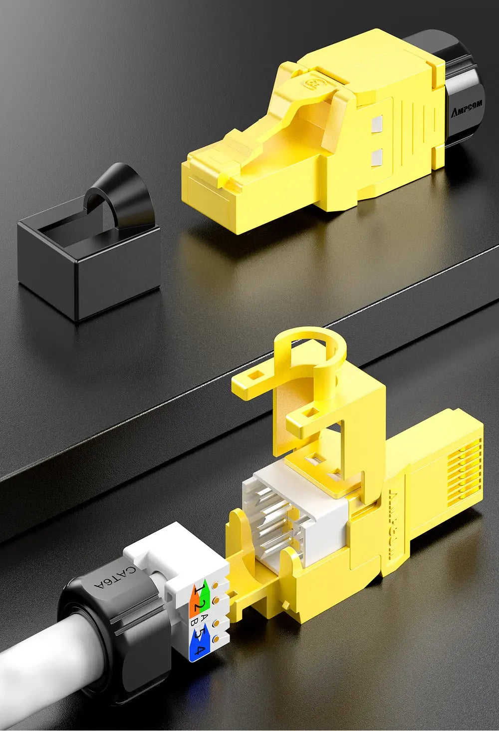 AMPCOM RJ45 Connectors Modular Plug, Cat6 Cat6A UTP Stecker Network Toolless Connector Ethernet Plugs Cable Internet Tools Free