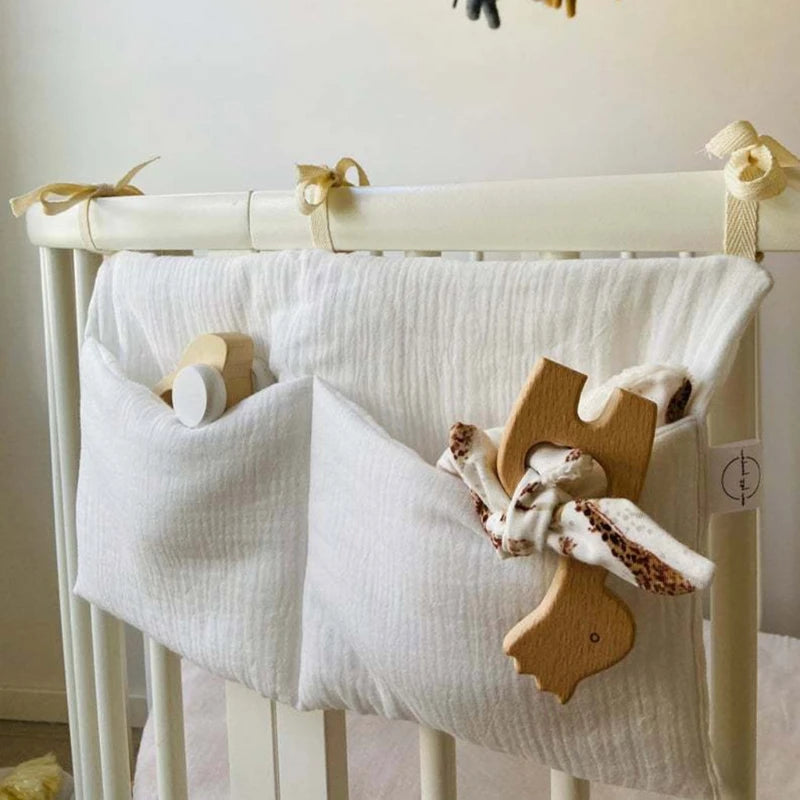 Baby Crib Organizer Cot Caddy Bed Storage Bag 2 Pockets Bedside Hanging Diaper Nursery Toys Bag Diapers Stroller Organize