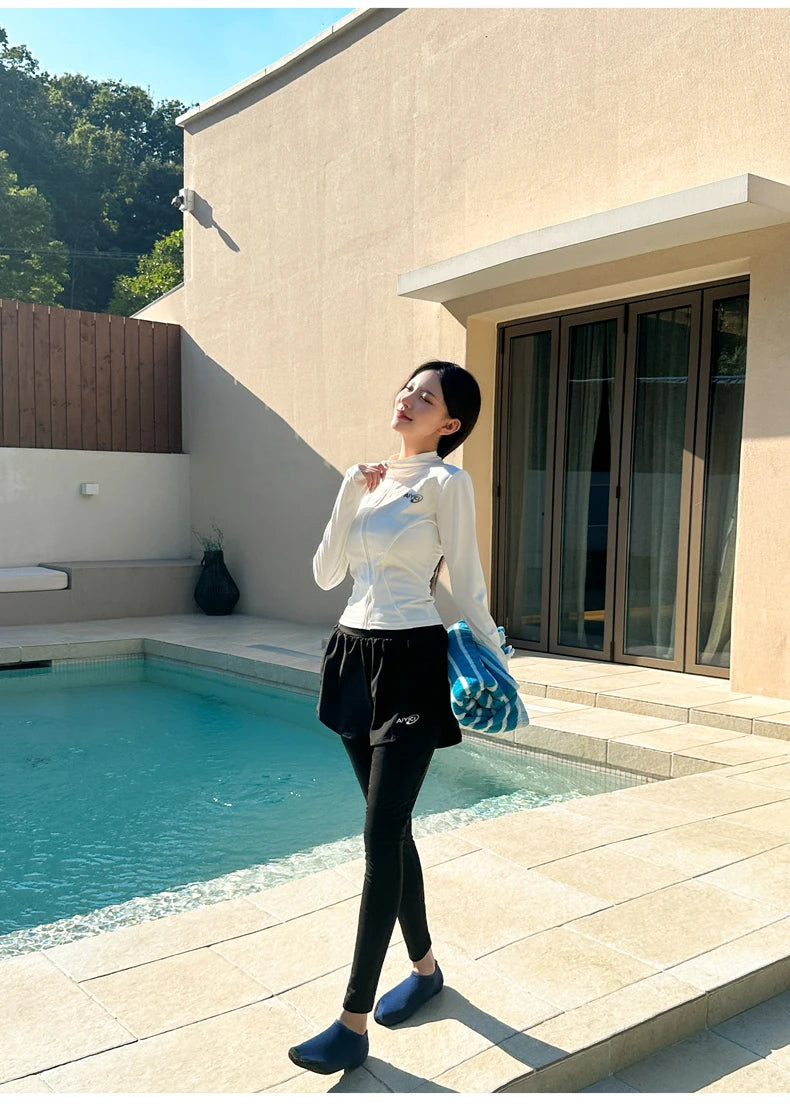 2026 New Women's Wetsuit Two-Piece Long Sleeve Long Pants Swimming Suit Diving Suit Warm Sunscreen Sports Style Separate Briefs