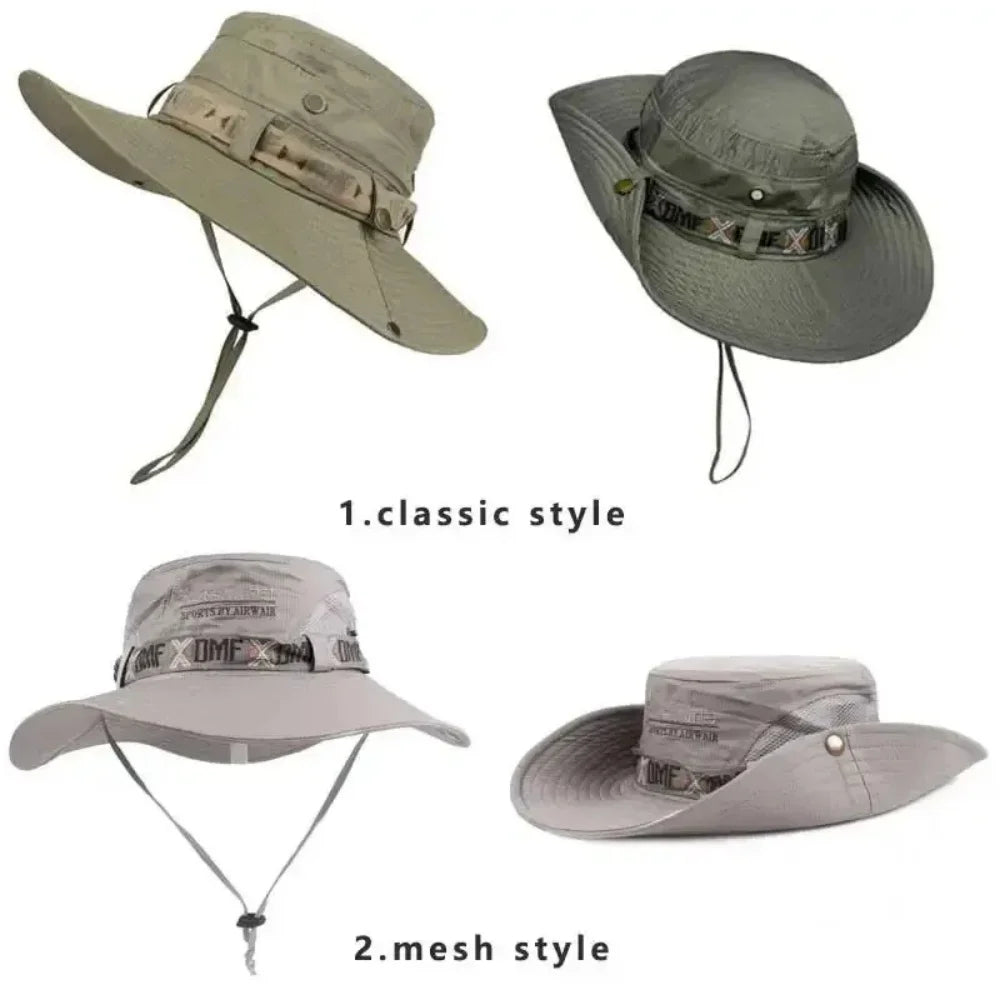 1pc bucket hat Summer Men UV Protection Hiking Beach Sunscreen Cap Bucket Hats Summer Hunting Hat Mesh Fisherman Safari Hat ﻿