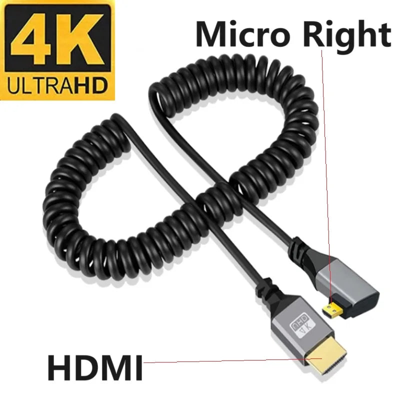 0.5-2.4M 4K Micro HDMI Cable 4K 60HZ Micro HDMI-Compatible TO HDMI Coiled Extension Flexible Spiral Cable  For PC Monitor TV