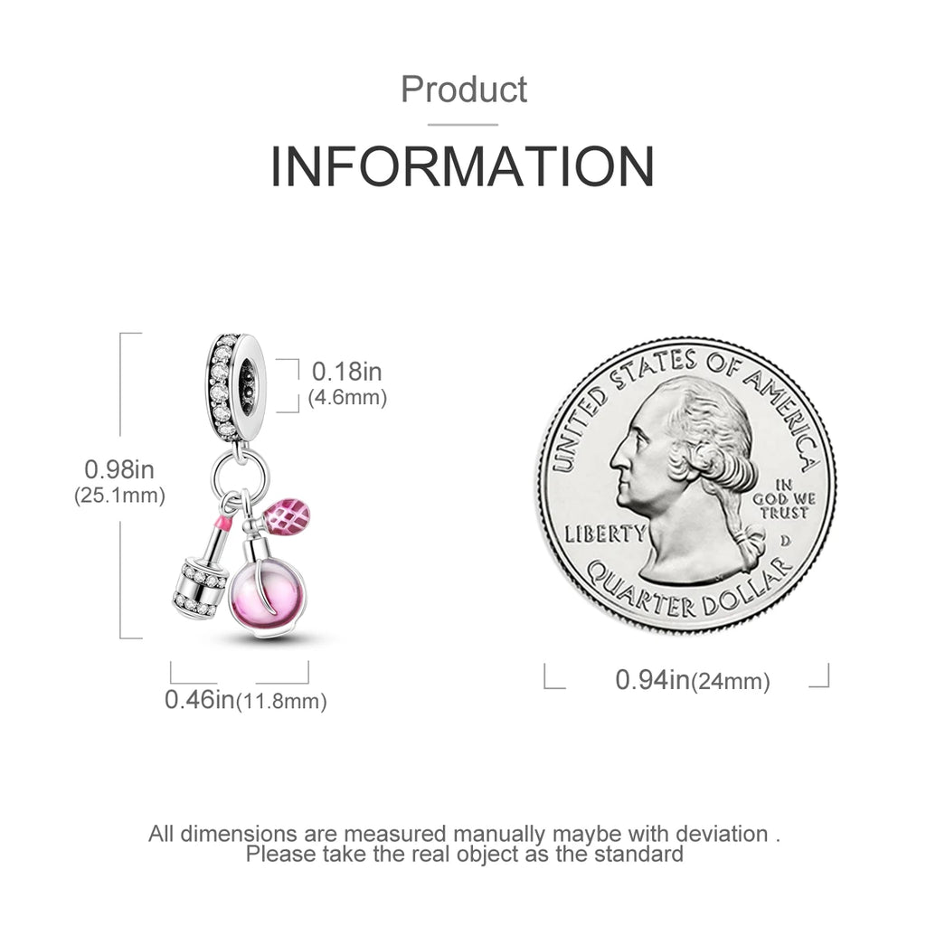 925 Silver Lipstick High Heels Charms For Lady Pendant Fit Original Bracelet DIY Ornament