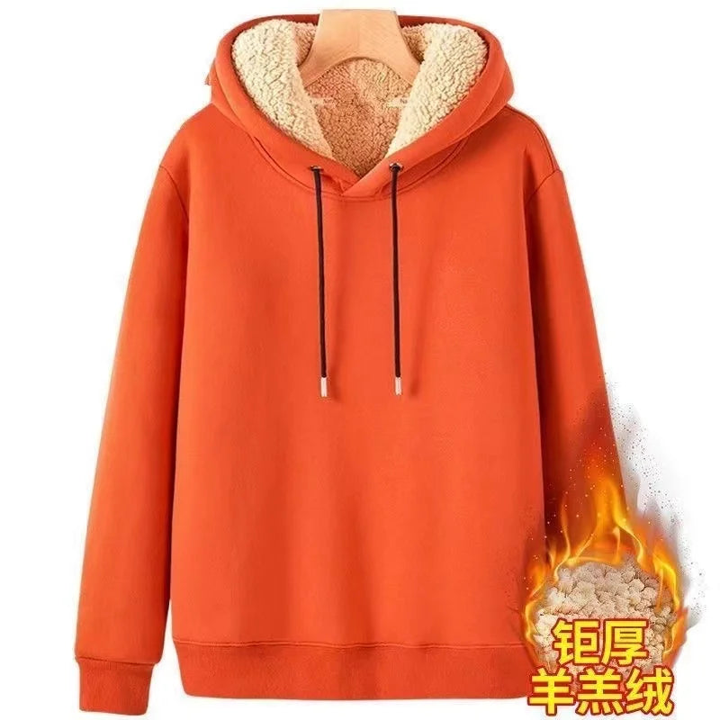 2024 Autumn and Winter New Hooded Lamb Fleece Hoodie Solid Color with Thick Fleece for Men and Women, Warm and Casual Versatile