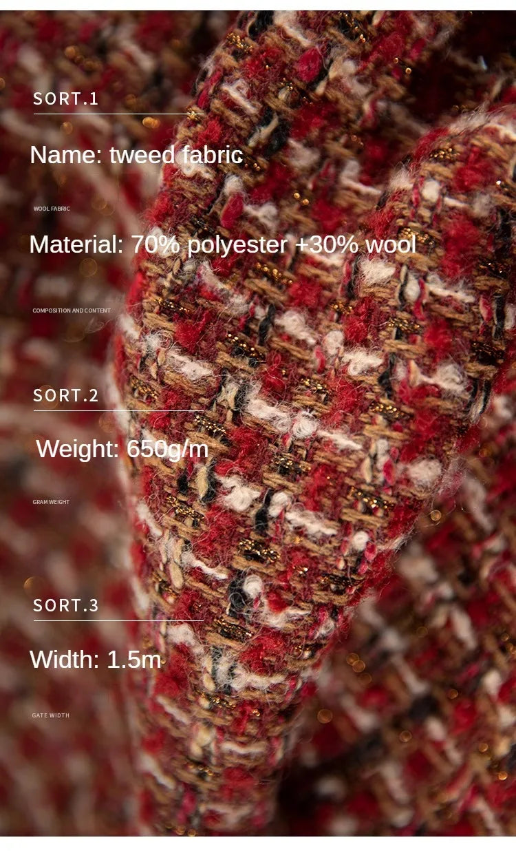 Retro Style High-grade Tweed Coat Fabric By Meters for Clothes Skirts Sewing Striped Pattern Wool Polyester Designer Cloth Drape
