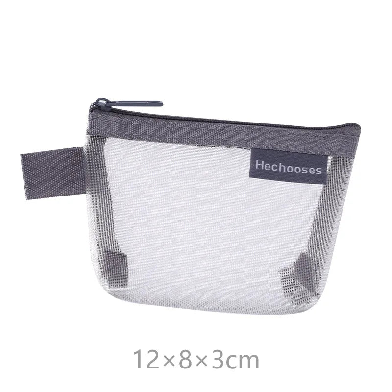 Mini Clear Nylon Mesh zipper Cosmetic Bags Cute Women Small Lipstick Makeup Bags Pouch Data Line Key Earphone Organizer Case